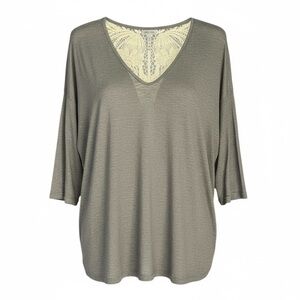 Chic Khaki Women's Blouse with Lace Detail